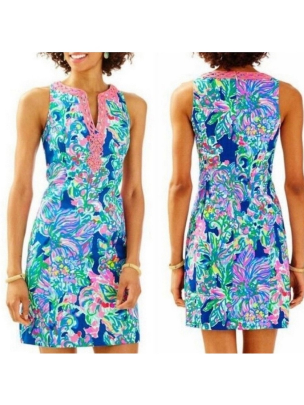 Lilly Pulitzer "Ryder" Exotic Escapade Indigo V-Neck Shift Dress Size 8
